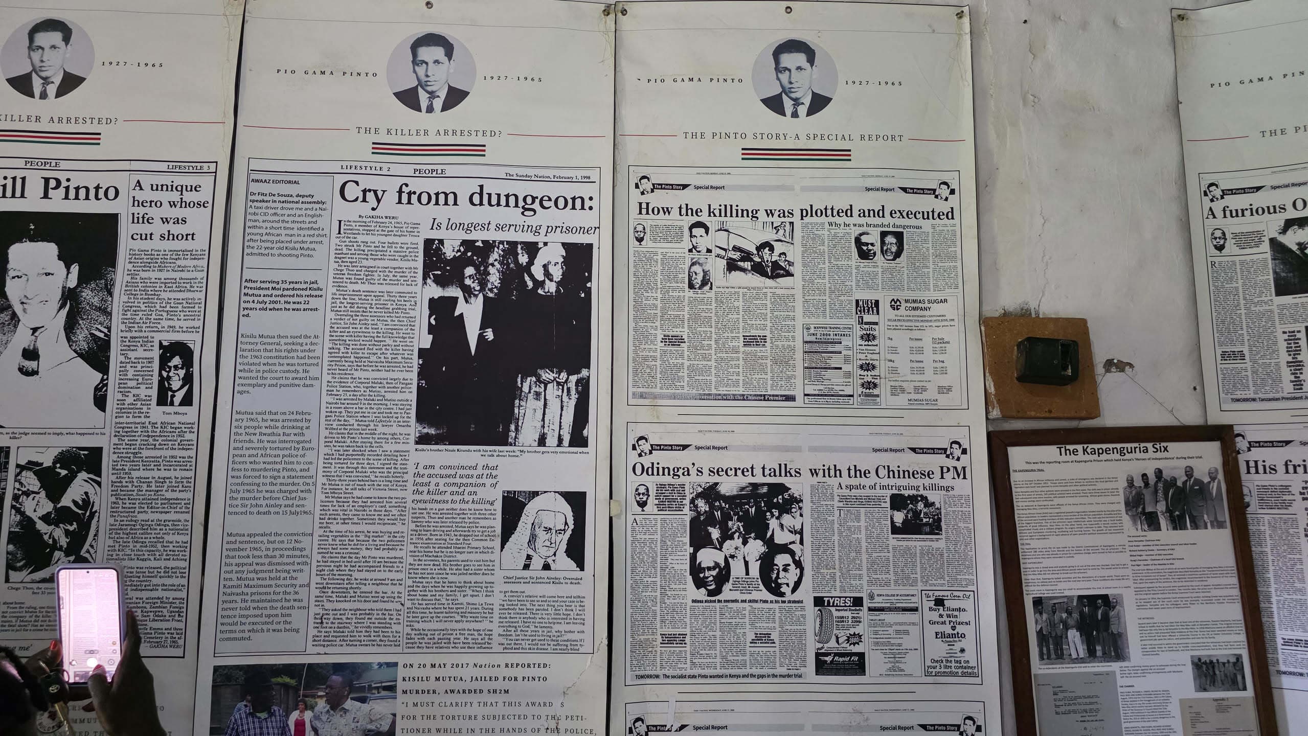 Newspapers showing Pio Da Gama Pinto story
