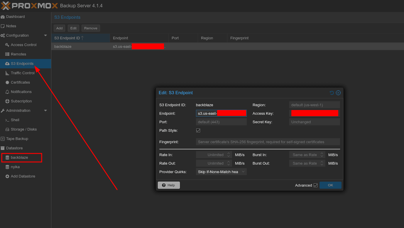 Add S3 Endpoint on Proxmox Backup Server