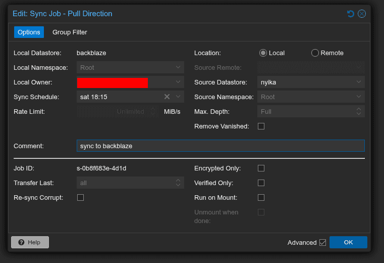 Add Sync Job on Proxmox Backup Server to Sync from one datastore to another