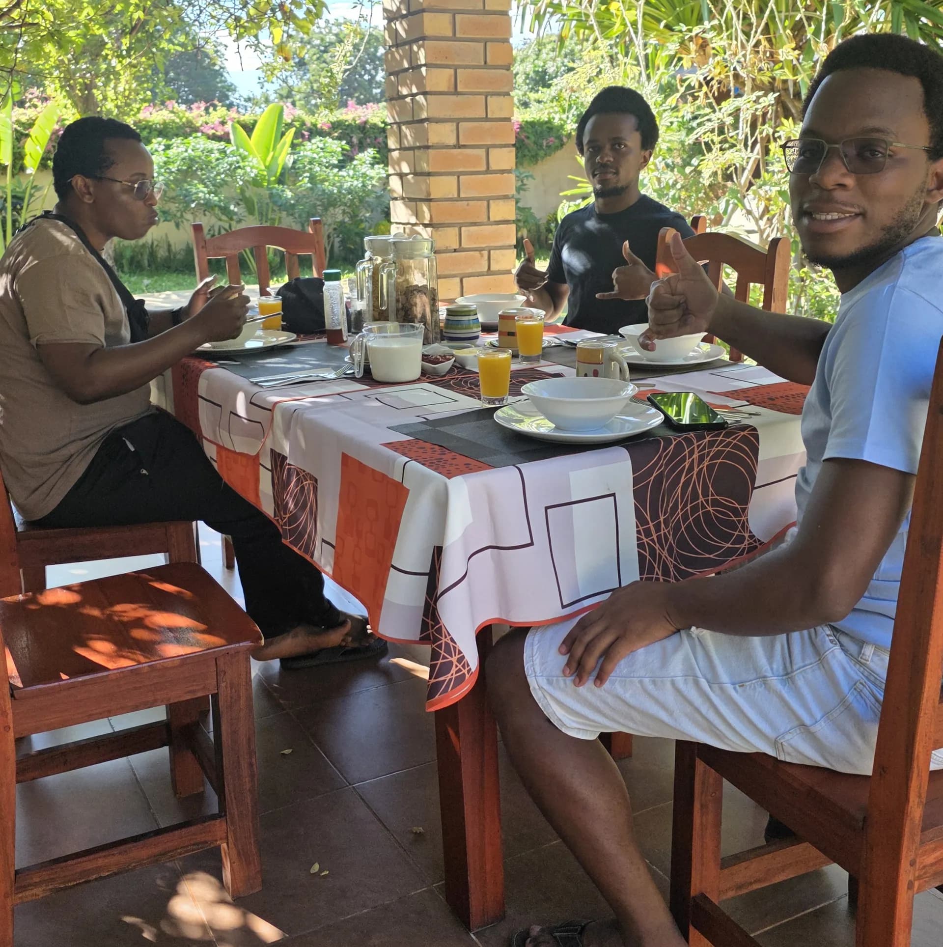 Having breakfast at our hotel before going to Mosi-oa-Tunya