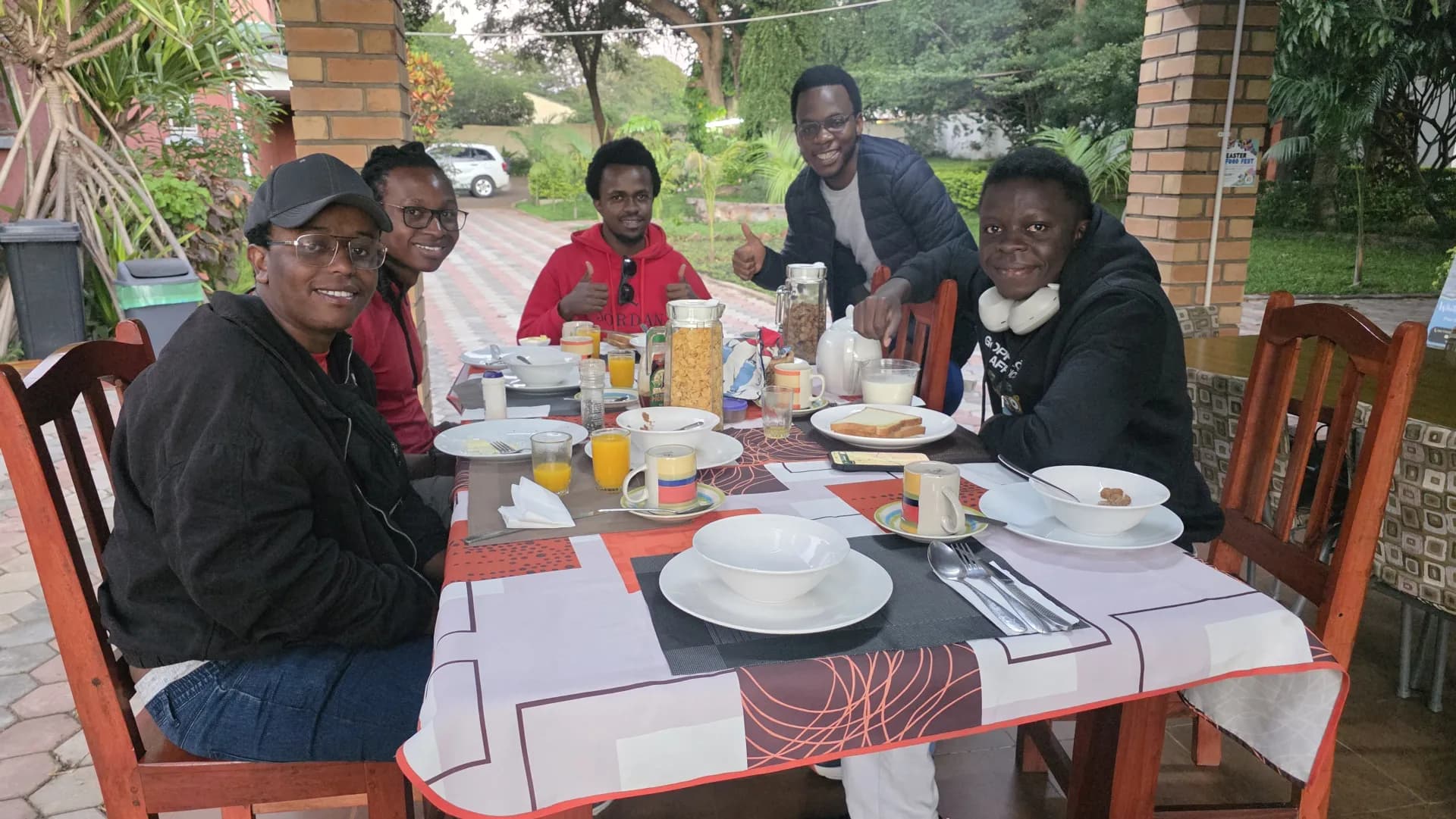 Having breakfast at our hotel before heading to Windhoek