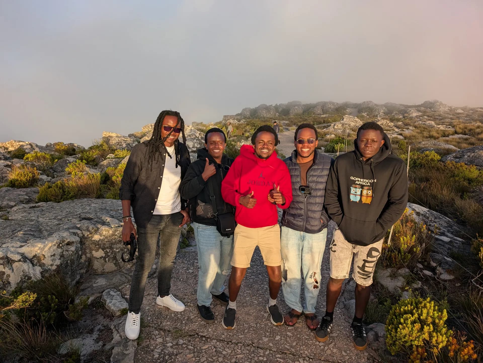 Posing for a photo on top of Table Mountain