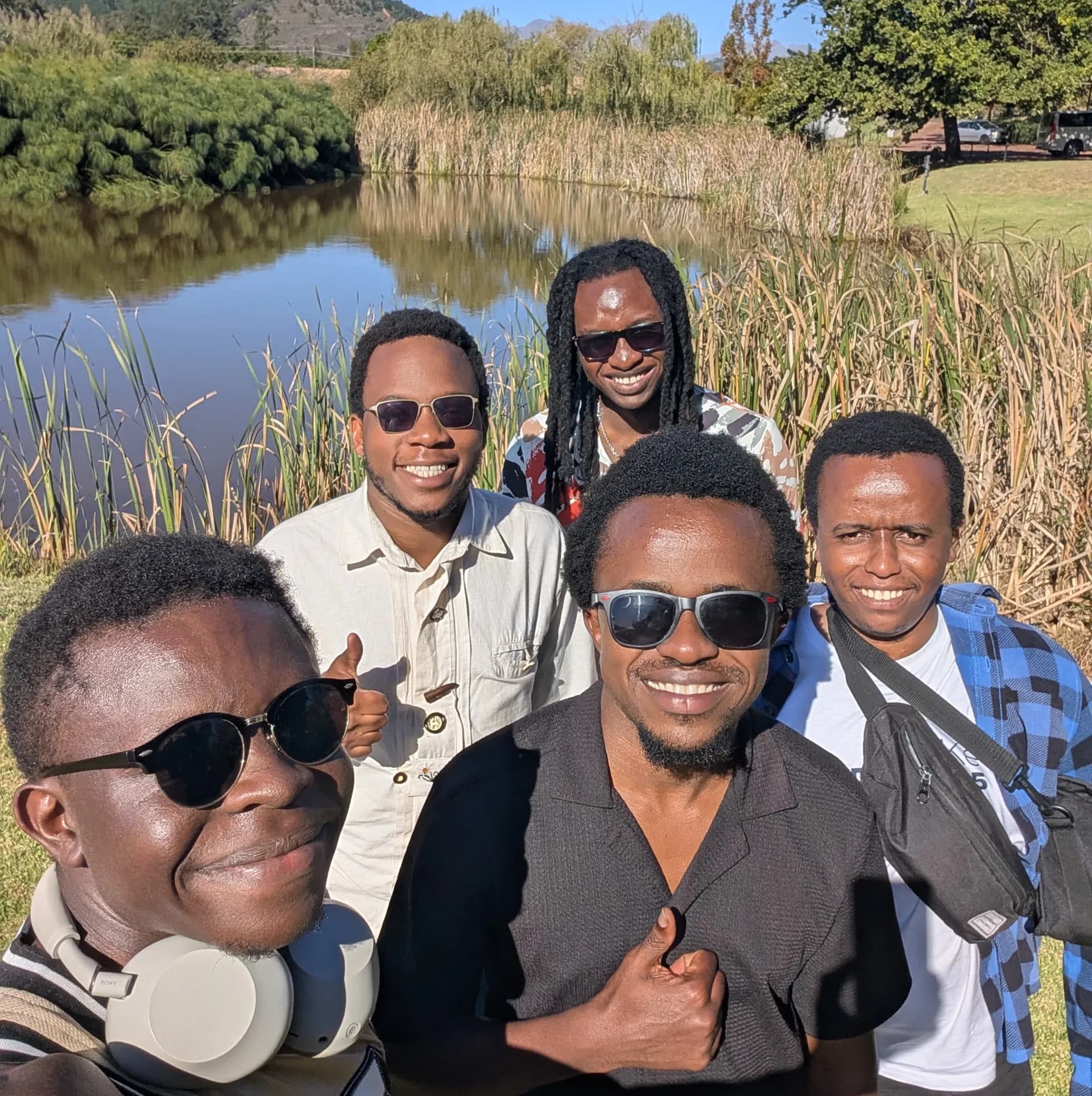 Posing for a photo before taking wine samples